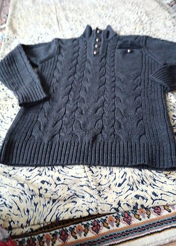 Düğmeli Gri Yün Erkek Kazak - Görsel 5