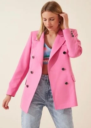Zara Pembe Cift Sirali Blazer Ceket