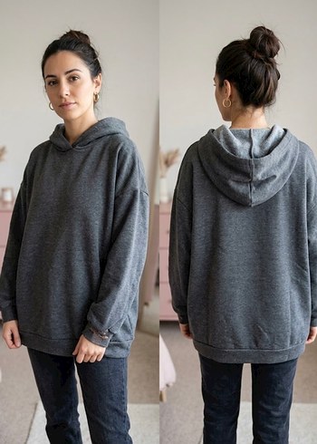 Fashion Angel Gri Melanj Oversize Kapusonlu Sweatshirt