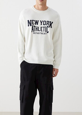 Defacto New York Athletic Beyaz Bisiklet Yaka Sweatshirt