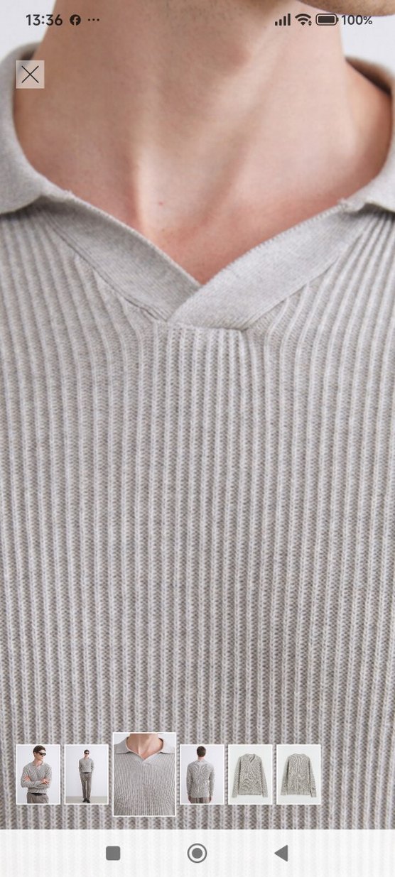 Bej Triko Polo Yaka Kazak — görsel 3/4