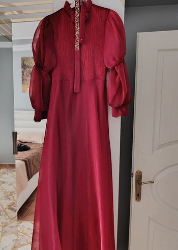 Uzun Kollu Kırmızı Fırfırlı Bohem Elbise - Görsel 2