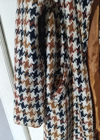 Kahverengi Desenli Uzun Kadın Kaban - Görsel 5