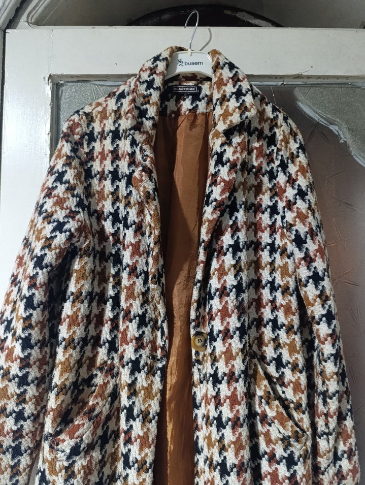 Kahverengi Desenli Uzun Kadın Kaban - Görsel 3