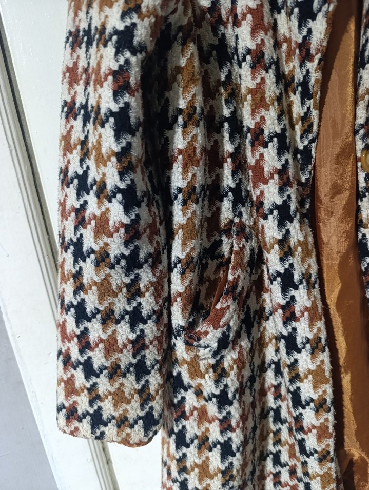 Kahverengi Desenli Uzun Kadın Kaban - Görsel 5