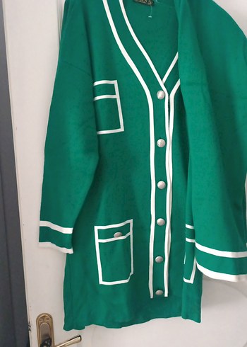 Düğmeli Yeşil Kadın Uzun Kollu Örgü Hırka - Görsel 6