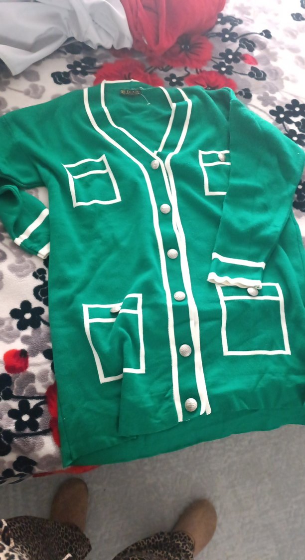 Düğmeli Yeşil Kadın Uzun Kollu Örgü Hırka - Görsel 3