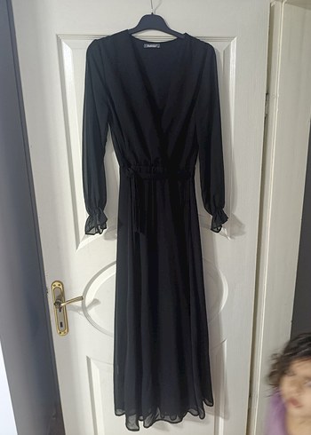 Siyah Uzun V Yaka Kadın Elbise - Görsel 5