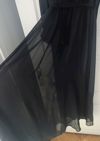 Siyah Uzun V Yaka Kadın Elbise - Görsel 4