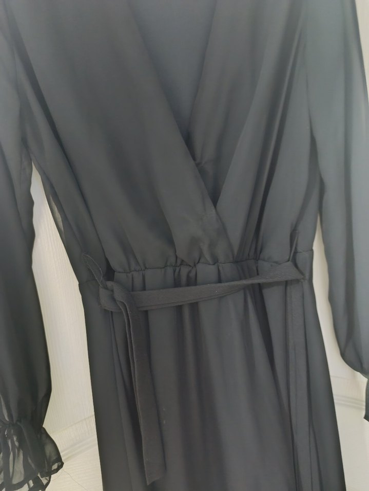 Siyah Uzun V Yaka Kadın Elbise - Görsel 3