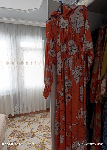 Turuncu Bohem Uzun Desenli Elbise - Görsel 2