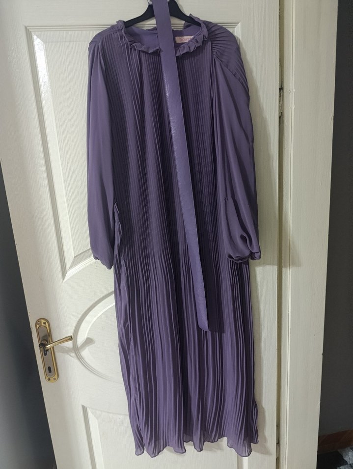 Mor Pilili Midi Elbise - Nowan - Görsel 4