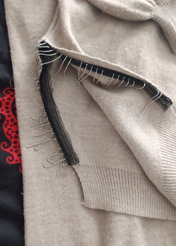 Gri Kapüşonlu Nakışlı Örgü Keten Erkek Sweatshirt - Görsel 4