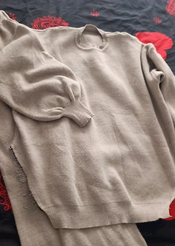 Gri Kapüşonlu Nakışlı Örgü Keten Erkek Sweatshirt - Görsel 3