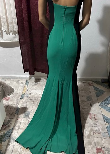 Yeşil Nakışlı Straplez Uzun Abiye Elbise - Görsel 7