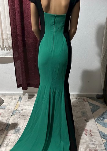 Yeşil Nakışlı Straplez Uzun Abiye Elbise - Görsel 9