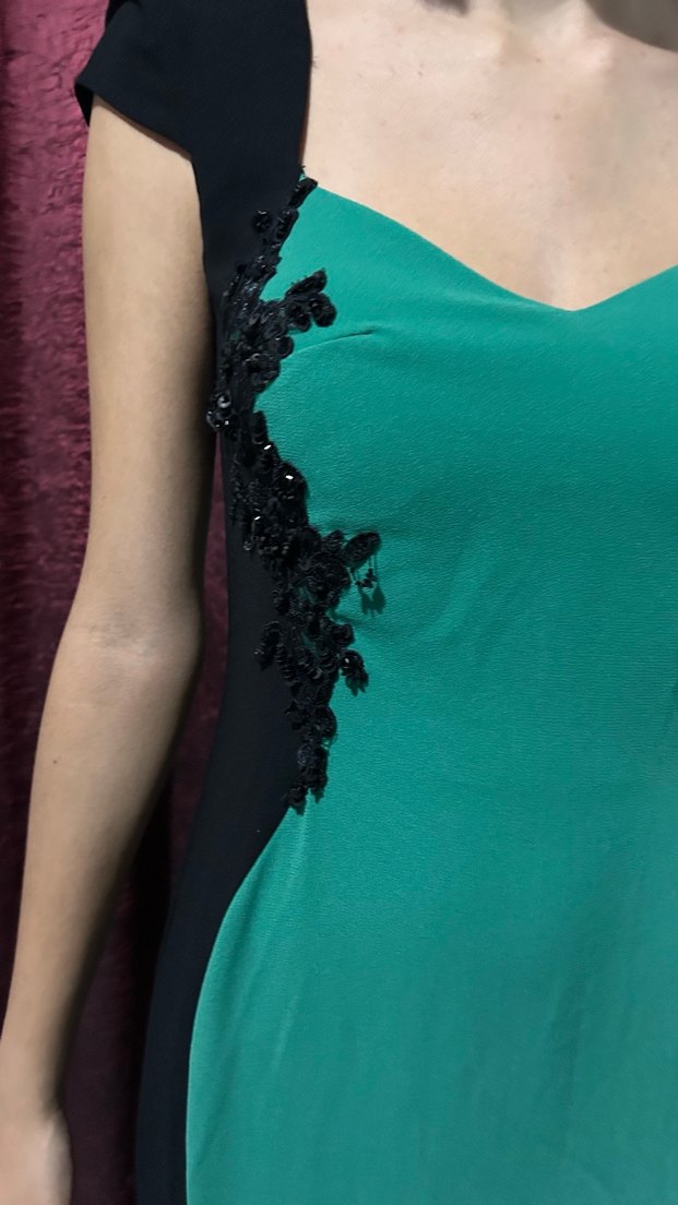 Yeşil Nakışlı Straplez Uzun Abiye Elbise - Görsel 4