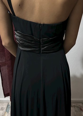 Siyah Straplez Gotik Uzun Abiye Elbise - Görsel 6