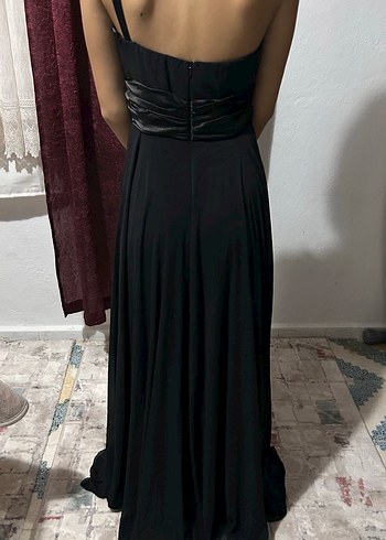 Siyah Straplez Gotik Uzun Abiye Elbise - Görsel 3