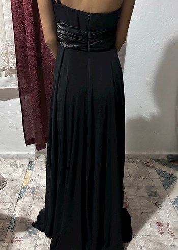 Siyah Straplez Gotik Uzun Abiye Elbise - Görsel 2