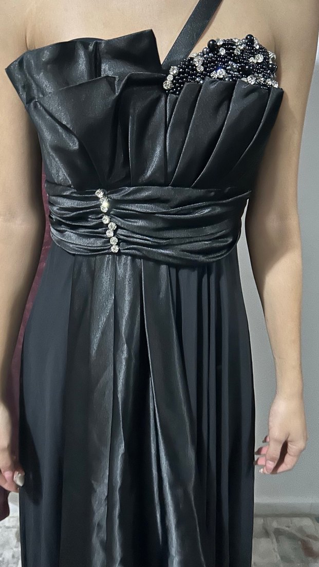 Siyah Straplez Gotik Uzun Abiye Elbise - Görsel 5