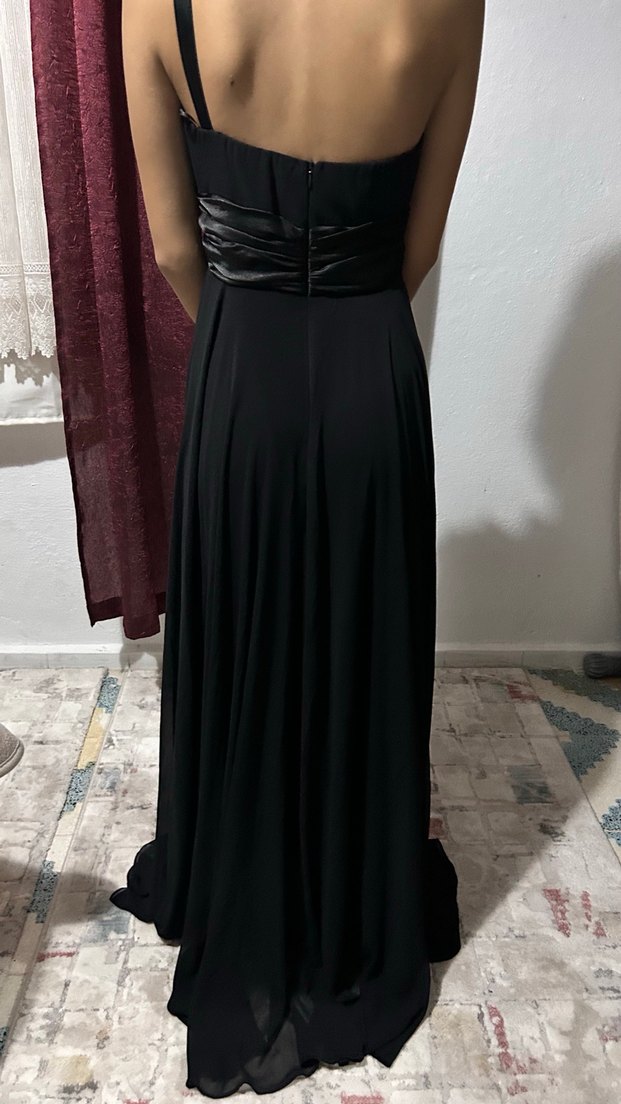 Siyah Straplez Gotik Uzun Abiye Elbise - Görsel 2