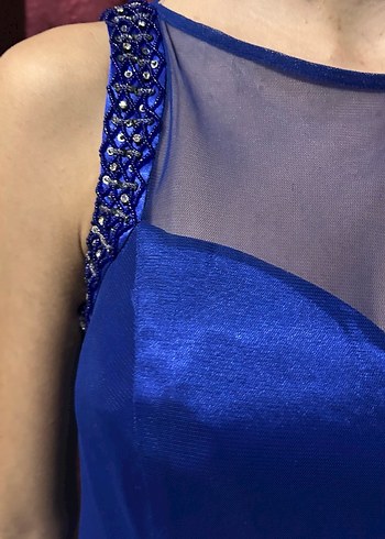 Straplez Lacivert Uzun Abiye Elbise - Görsel 5