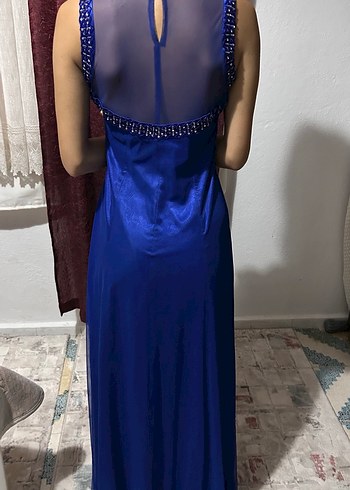 Straplez Lacivert Uzun Abiye Elbise - Görsel 8