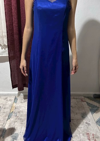 Straplez Lacivert Uzun Abiye Elbise - Görsel 2