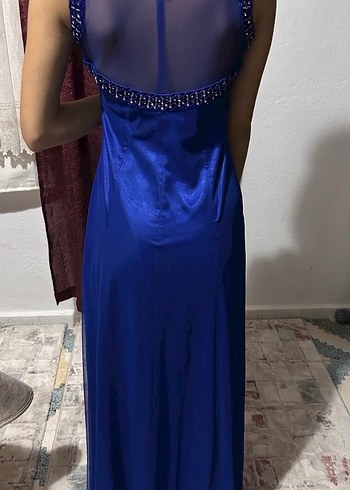Straplez Lacivert Uzun Abiye Elbise - Görsel 7
