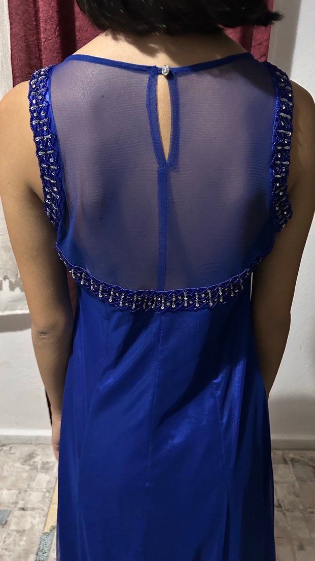 Straplez Lacivert Uzun Abiye Elbise - Görsel 3