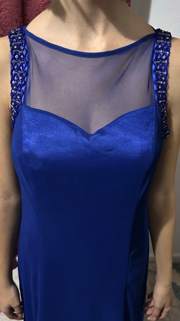 Straplez Lacivert Uzun Abiye Elbise - Görsel 4