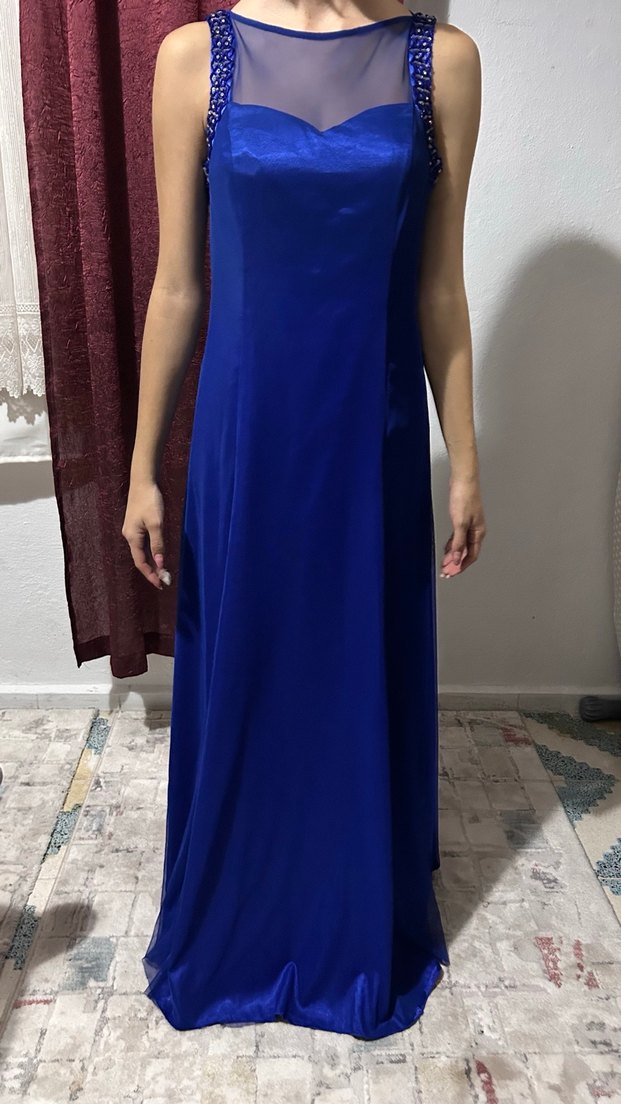 Straplez Lacivert Uzun Abiye Elbise - Görsel 2