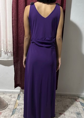 Mor Drapeli Midi Abiye Elbise - Görsel 3