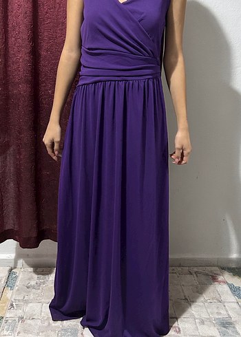 Mor Drapeli Midi Abiye Elbise - Görsel 2