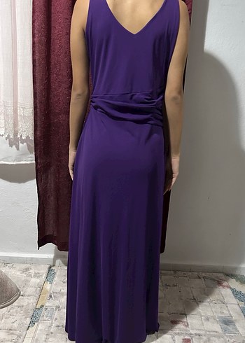 Mor Drapeli Midi Abiye Elbise - Görsel 7