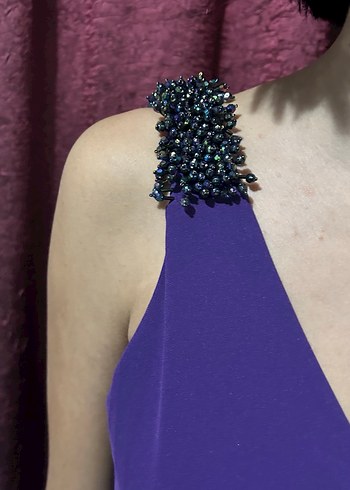 Mor Drapeli Midi Abiye Elbise - Görsel 4