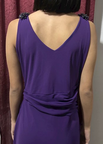 Mor Drapeli Midi Abiye Elbise - Görsel 6