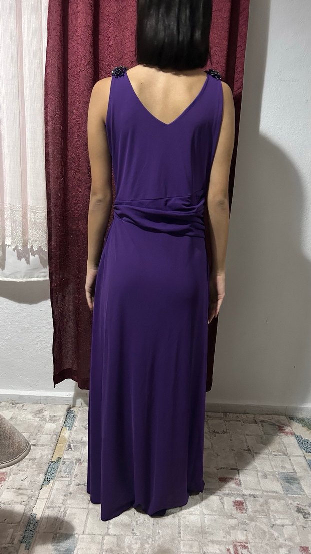 Mor Drapeli Midi Abiye Elbise - Görsel 3