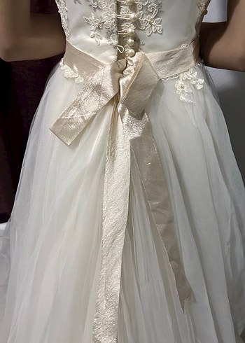 Dantel İşlemeli Straplez A Kesim Beyaz Gelinlik - Görsel 17