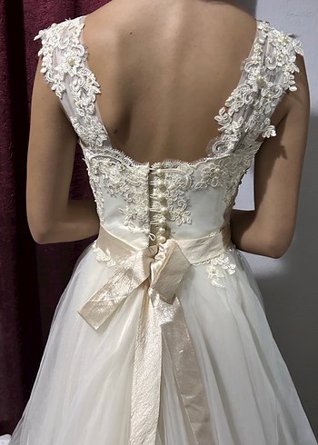 Dantel İşlemeli Straplez A Kesim Beyaz Gelinlik - Görsel 13