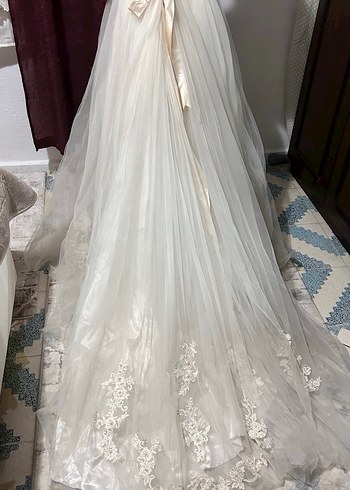 Dantel İşlemeli Straplez A Kesim Beyaz Gelinlik - Görsel 7