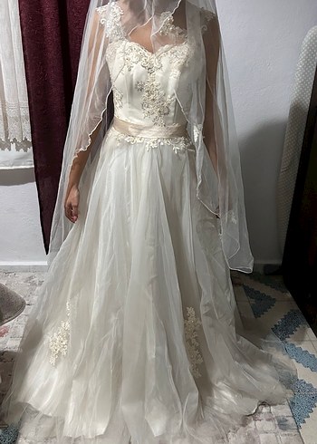 Dantel İşlemeli Straplez A Kesim Beyaz Gelinlik - Görsel 5