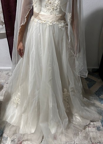 Dantel İşlemeli Straplez A Kesim Beyaz Gelinlik - Görsel 2