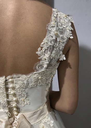 Dantel İşlemeli Straplez A Kesim Beyaz Gelinlik - Görsel 14