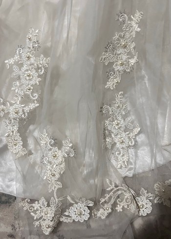 Dantel İşlemeli Straplez A Kesim Beyaz Gelinlik - Görsel 11