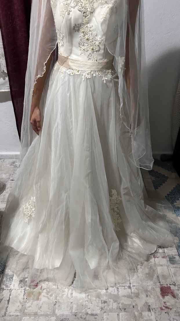 Dantel İşlemeli Straplez A Kesim Beyaz Gelinlik - Görsel 2