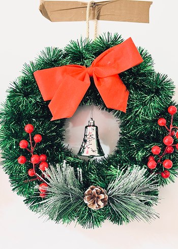 Kırmızı Büyük Fiyonklu Noel Çelengi - Görsel 3