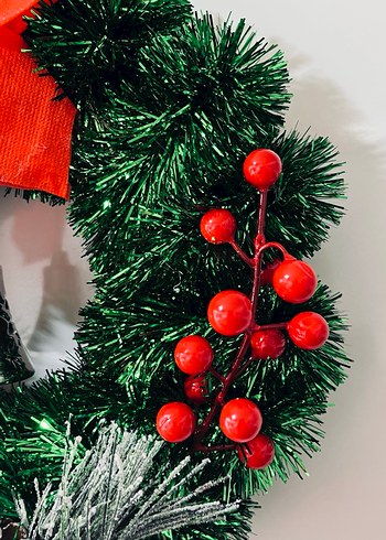 Kırmızı Büyük Fiyonklu Noel Çelengi - Görsel 6