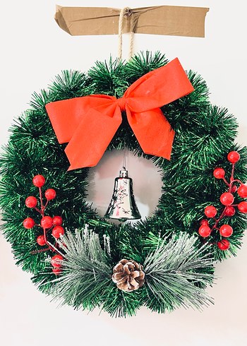 Kırmızı Büyük Fiyonklu Noel Çelengi - Görsel 2